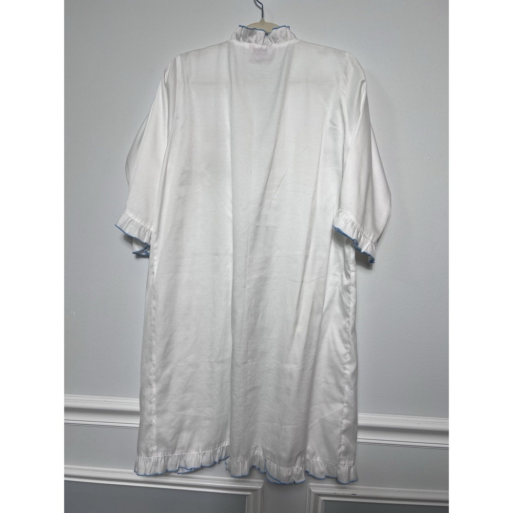 Vintage Bunny Ruffle Robe Housecoat Kawaii Cottagecore White Novelty Open Front - Picture 5 of 11